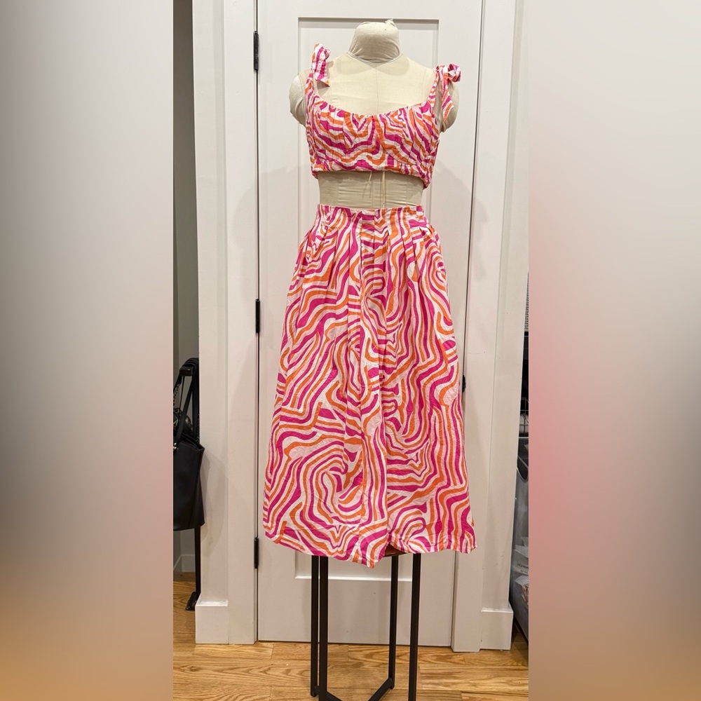 SOLID & STRIPED Pink and Orange Striped Swim Set
